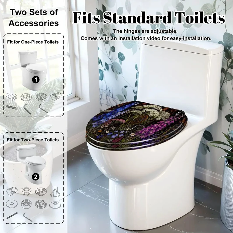 Elongated Soft Close Toilet Seat Featuring Stained Glass Botanical Wildflower Design Rock Solid Resin Construction Silent Drop Hinges No Drama Bathroom Upgrade That Truly Is A Game Changer