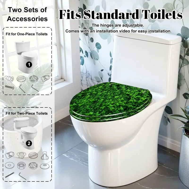 Elongated Soft Close Toilet Seat Made From Dang Solid Resin Featuring A Killer Dark Green Moss And Rustic Concrete Design That Brings Serious Style To Your Daily Routine
