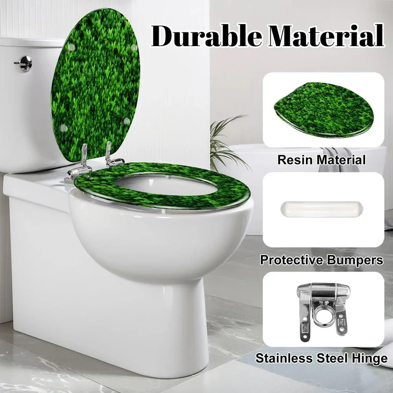 Elongated Soft Close Toilet Seat Made From Dang Solid Resin Featuring A Killer Dark Green Moss And Rustic Concrete Design That Brings Serious Style To Your Daily Routine