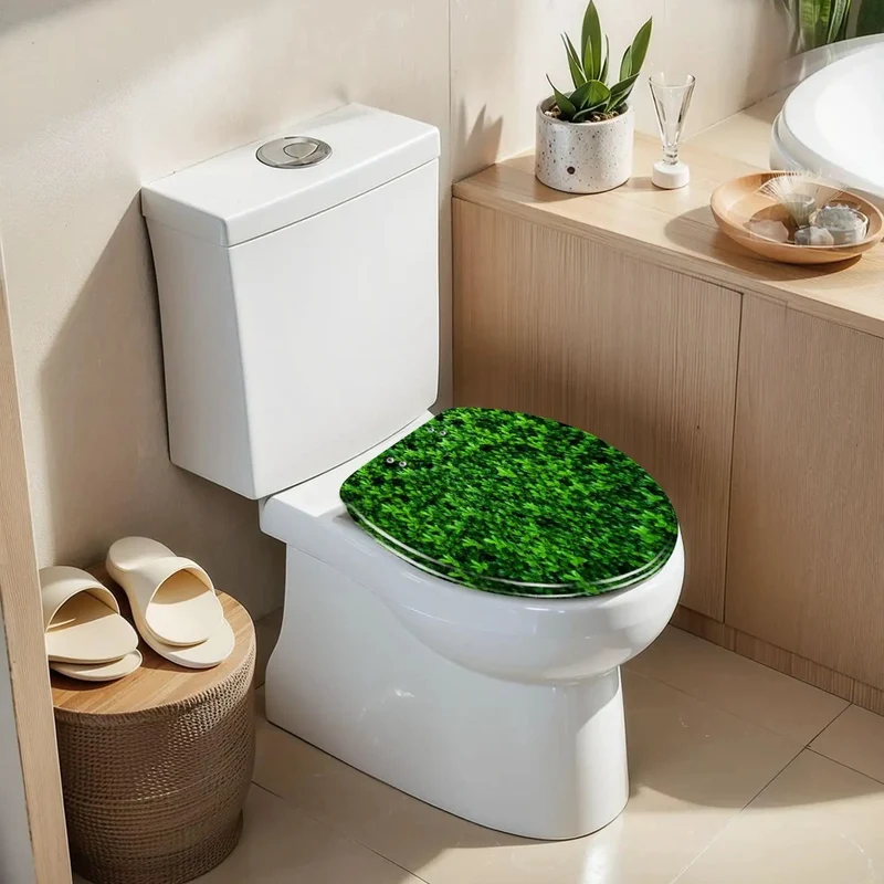 Elongated Soft Close Toilet Seat Made From Dang Solid Resin Featuring A Killer Dark Green Moss And Rustic Concrete Design That Brings Serious Style To Your Daily Routine