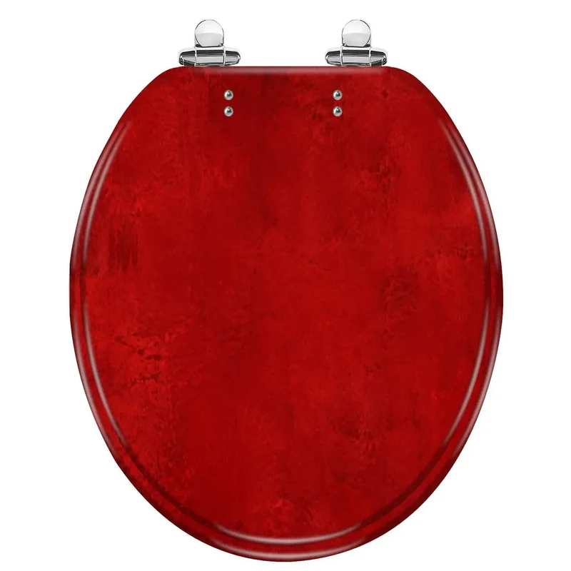 Round Deep Red Maroon Cracked Texture Toilet Seat Heavy Duty Resin No Slam Soft Close Hinge Smooth Operation Top Shelf Bathroom Fixture Built Tough For Daily Grind