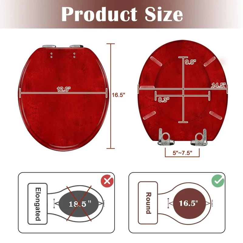 Round Deep Red Maroon Cracked Texture Toilet Seat Heavy Duty Resin No Slam Soft Close Hinge Smooth Operation Top Shelf Bathroom Fixture Built Tough For Daily Grind