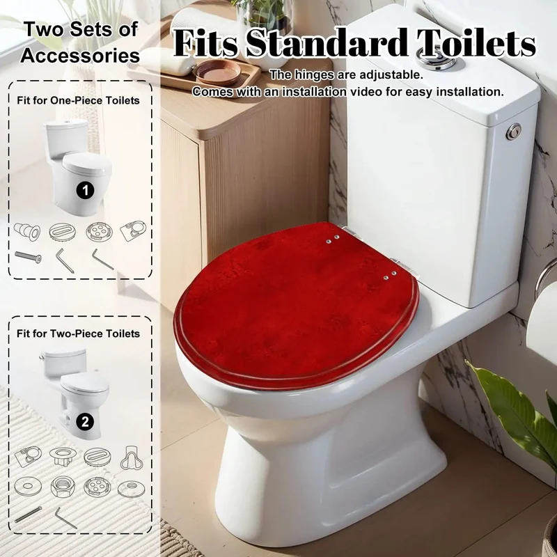 Round Deep Red Maroon Cracked Texture Toilet Seat Heavy Duty Resin No Slam Soft Close Hinge Smooth Operation Top Shelf Bathroom Fixture Built Tough For Daily Grind