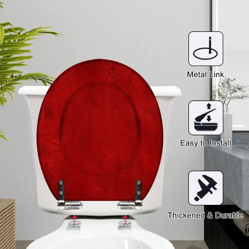 Round Deep Red Maroon Cracked Texture Toilet Seat Heavy Duty Resin No Slam Soft Close Hinge Smooth Operation Top Shelf Bathroom Fixture Built Tough For Daily Grind