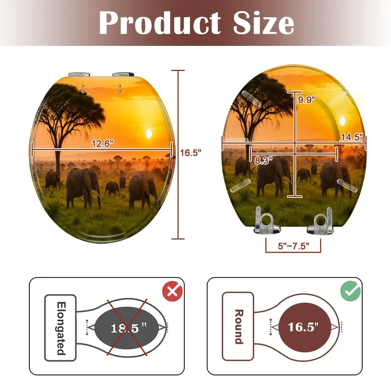Round Sunset Resin Toilet Seat With Slow Closing Lid Built Tough For Daily Bathroom Use Say Goodbye To Loud Bangs Heavy Duty Fixture Upgrade Your Entire Home With Rock Solid Performance And Zero Fuss Installation