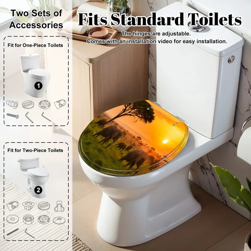 Round Sunset Resin Toilet Seat With Slow Closing Lid Built Tough For Daily Bathroom Use Say Goodbye To Loud Bangs Heavy Duty Fixture Upgrade Your Entire Home With Rock Solid Performance And Zero Fuss Installation