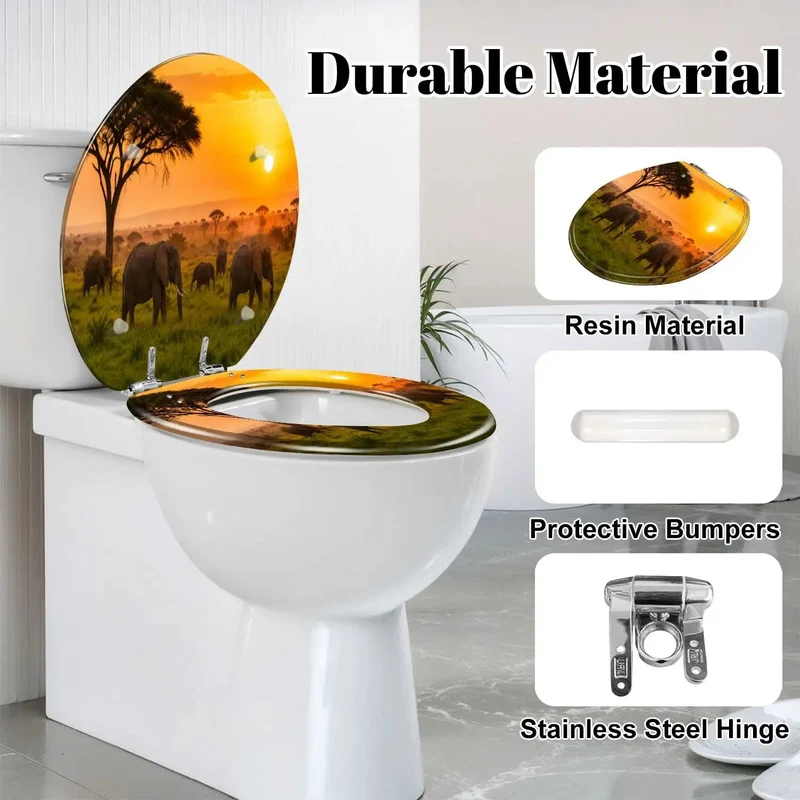 Round Sunset Resin Toilet Seat With Slow Closing Lid Built Tough For Daily Bathroom Use Say Goodbye To Loud Bangs Heavy Duty Fixture Upgrade Your Entire Home With Rock Solid Performance And Zero Fuss Installation