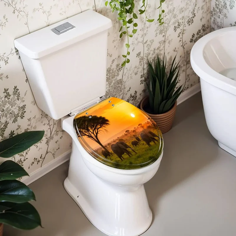 Round Sunset Resin Toilet Seat With Slow Closing Lid Built Tough For Daily Bathroom Use Say Goodbye To Loud Bangs Heavy Duty Fixture Upgrade Your Entire Home With Rock Solid Performance And Zero Fuss Installation