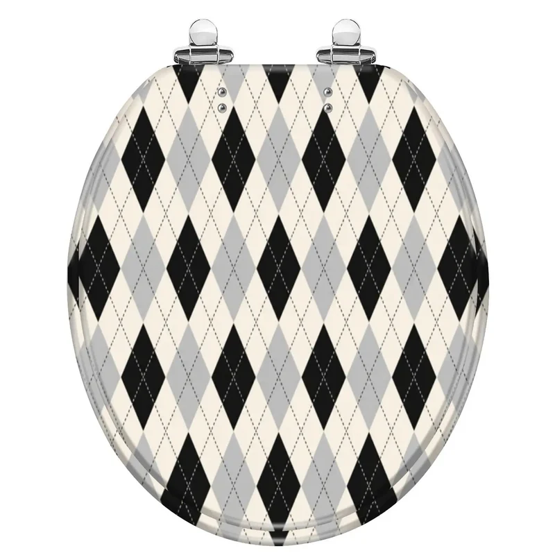 Round Soft Close Toilet Seat Forged From Heavy Duty Resin With Smooth Operator Hinges And Foolproof Mounting Hardware Shows Off A Bold Black White Checkered Vibe For Zero Hassle Bathroom Updates