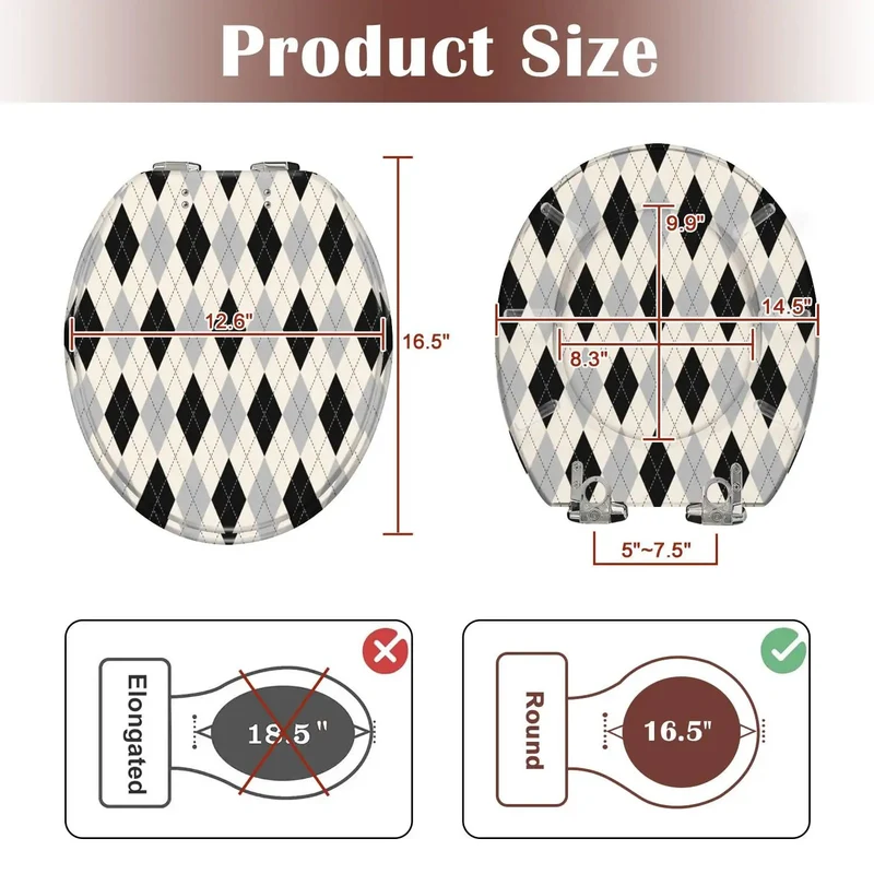Round Soft Close Toilet Seat Forged From Heavy Duty Resin With Smooth Operator Hinges And Foolproof Mounting Hardware Shows Off A Bold Black White Checkered Vibe For Zero Hassle Bathroom Updates