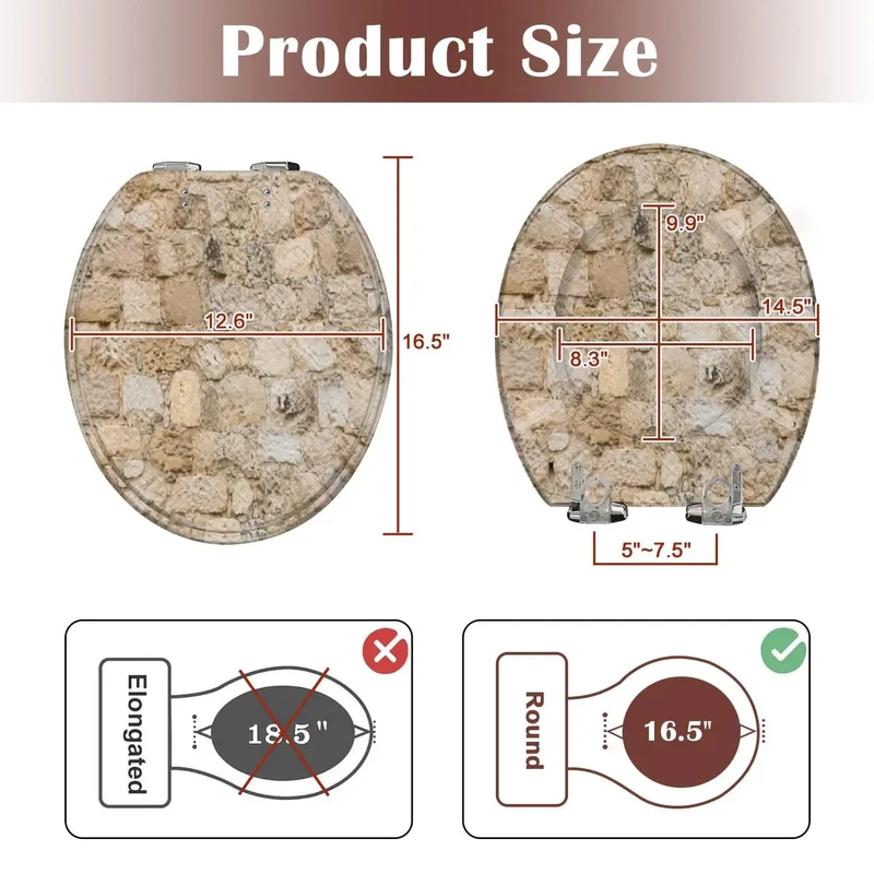 Round Stone Look Resin Toilet Seat With Soft Close Quiet Lid And Heavy Duty Hinges Built Tough For No Fuss Daily Use And Smoother Bathroom Upgrades Today