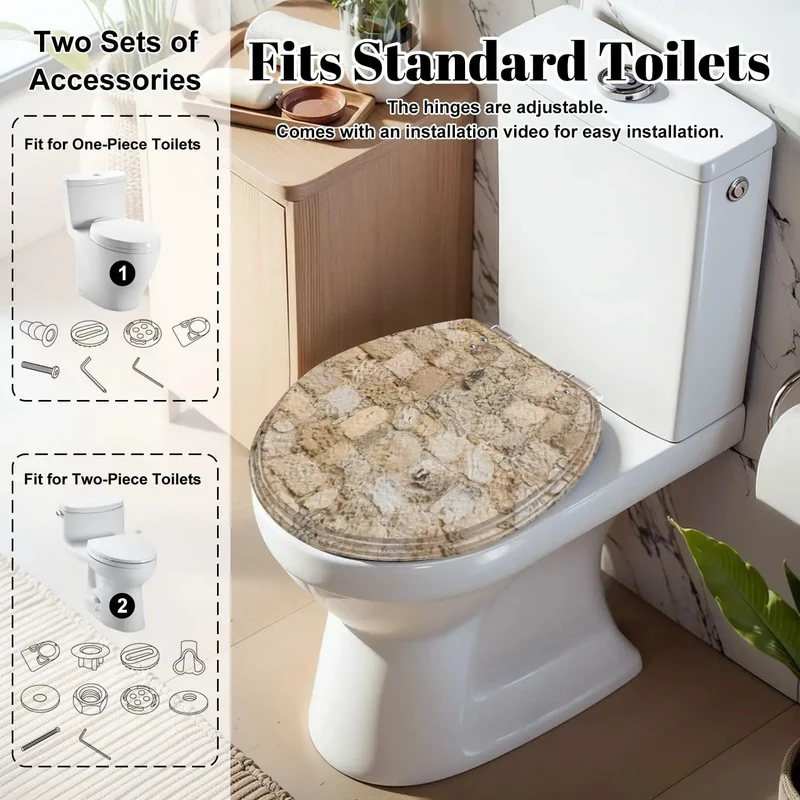Round Stone Look Resin Toilet Seat With Soft Close Quiet Lid And Heavy Duty Hinges Built Tough For No Fuss Daily Use And Smoother Bathroom Upgrades Today
