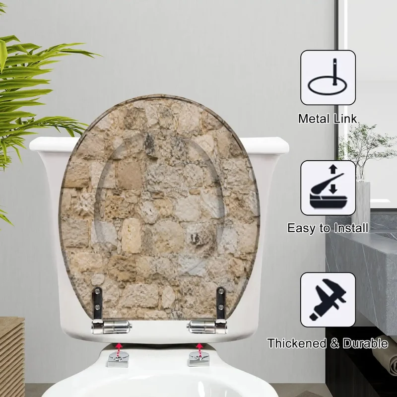 Round Stone Look Resin Toilet Seat With Soft Close Quiet Lid And Heavy Duty Hinges Built Tough For No Fuss Daily Use And Smoother Bathroom Upgrades Today