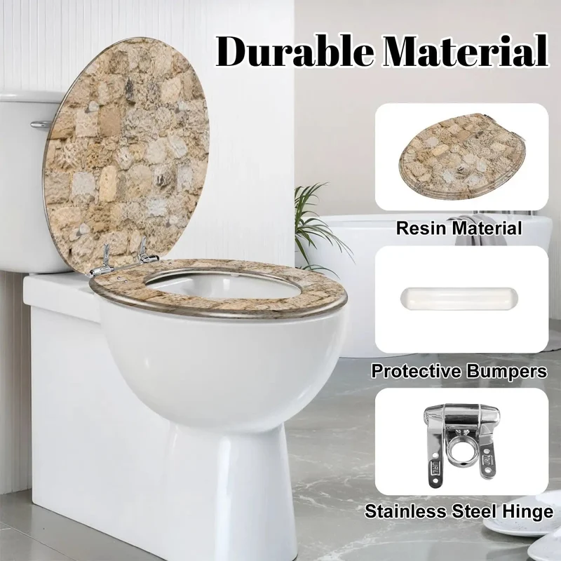 Round Stone Look Resin Toilet Seat With Soft Close Quiet Lid And Heavy Duty Hinges Built Tough For No Fuss Daily Use And Smoother Bathroom Upgrades Today