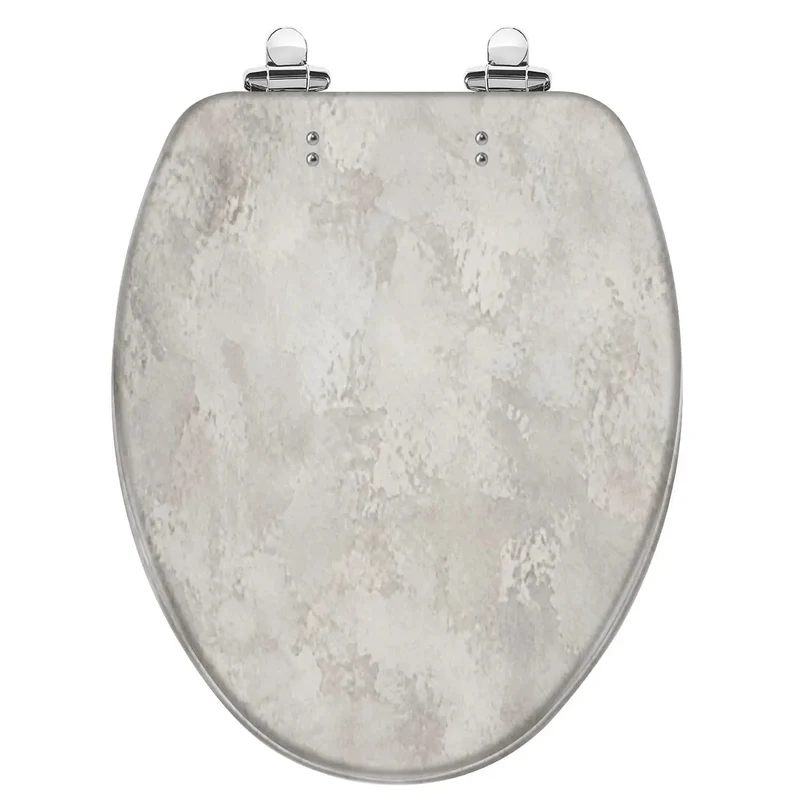 Real Deal Elongated Toilet Seat Featuring Smooth Soft Close Resin Lid That Drops Quietly And Rocks A Bold Silver Grey Concrete Grunge Abstract Look Built For Heavy Duty Bathroom Life