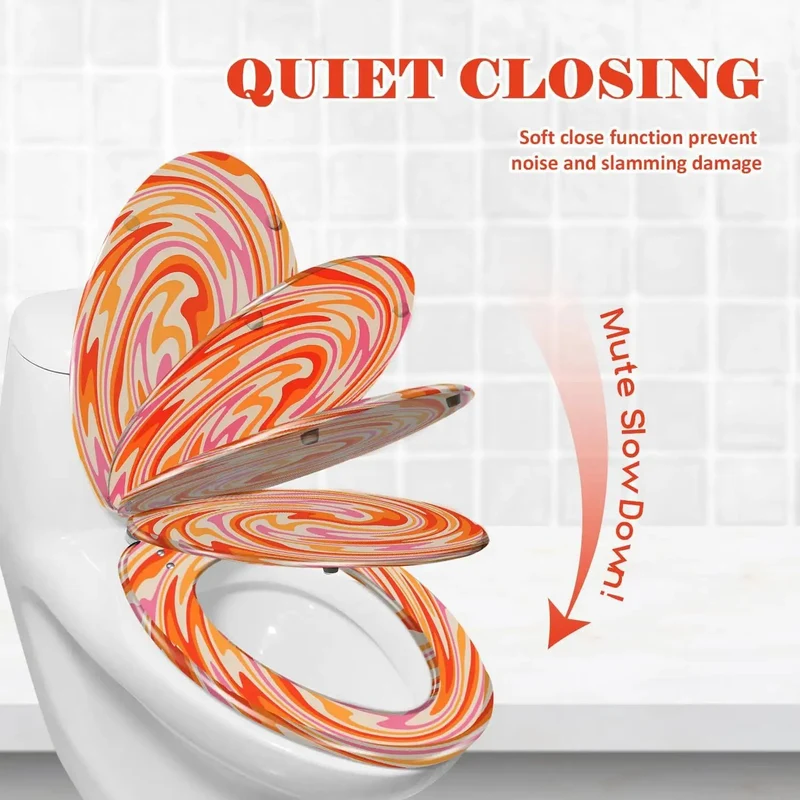 Heavy Duty Elongated Soft Close Toilet Seat Displaying Blue Ocean Wave Graphics And Detailed Underwater Bubbles Tough Resin Construction Enables Fast Installation And Smooth Silent Lid Closure For Zero Hassle Bathroom Makeovers
