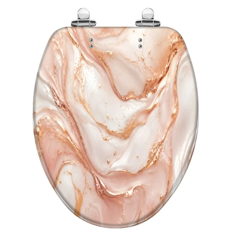 Elongated Soft Close Toilet Seat Featuring Liquid Abstract Marble Print With Subtle Rose Gold Details Durable Resin Frame Makes This Easy Refresh A Major Flex For Your Daily Routine And Silently Smooth All Day Long