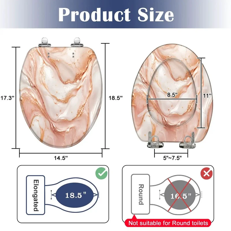 Elongated Soft Close Toilet Seat Featuring Liquid Abstract Marble Print With Subtle Rose Gold Details Durable Resin Frame Makes This Easy Refresh A Major Flex For Your Daily Routine And Silently Smooth All Day Long