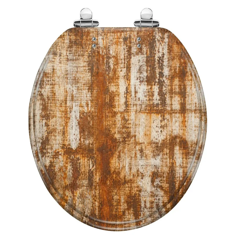 Top Tier Soft Close Round Toilet Seat With A Grungy Rustic Finish Built Tough For Everyday Use Smooth Quiet Action Delivers Straight Up Reliability For Your Bathroom Setup