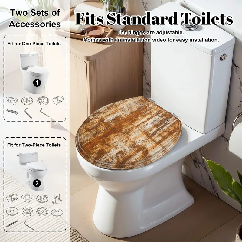 Top Tier Soft Close Round Toilet Seat With A Grungy Rustic Finish Built Tough For Everyday Use Smooth Quiet Action Delivers Straight Up Reliability For Your Bathroom Setup