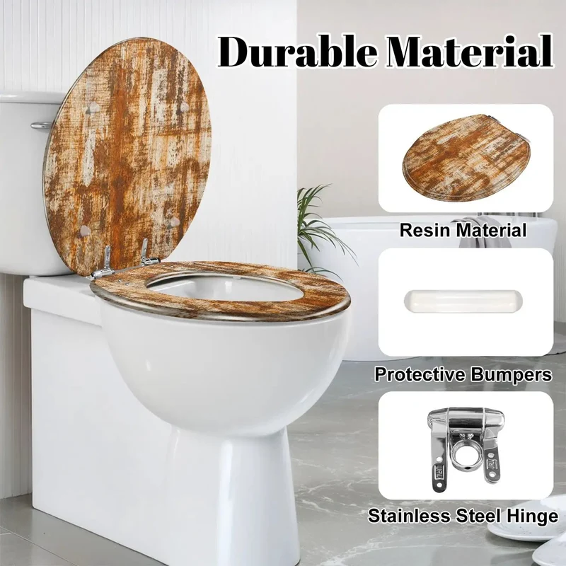 Top Tier Soft Close Round Toilet Seat With A Grungy Rustic Finish Built Tough For Everyday Use Smooth Quiet Action Delivers Straight Up Reliability For Your Bathroom Setup