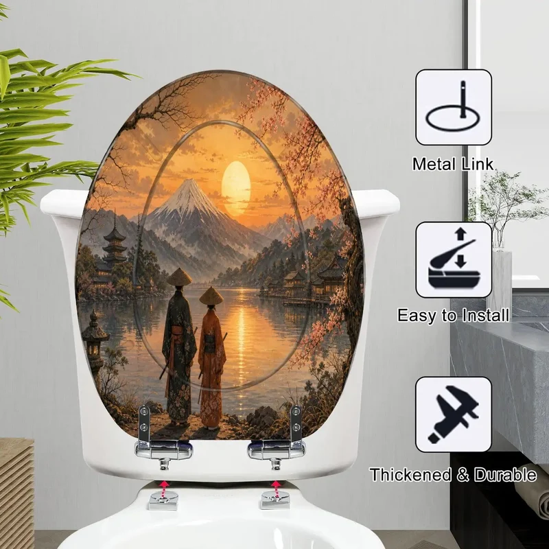 Heavy Duty Rock Solid Elongated Cherry Blossom Sunset Traditional Toilet Seat With Quick Release Slick Cover And Super Smooth Soft Close Hinges For Zero Stress Upgrades
