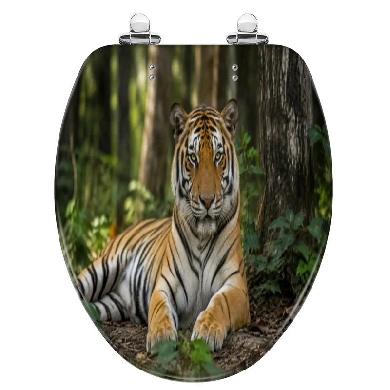 Upgrade Your Bath Routine With This Elongated Toilet Seat Featuring A Smooth Soft Close Lid And Dang Solid Resin Build Ready For Daily Wear Boasting A Bold Tiger Portrait Pattern That Holds Up Against Rough Life Without Skipping A Beat