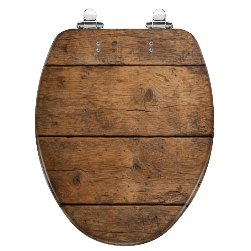 Tough As Nails Elongated Toilet Seat With Authentic Brown Wood Finish Built From Durable Resin To Survive The Daily Grind Silent Soft Close Hinges Banish Loud Slamming For Peaceful Bathroom Moments