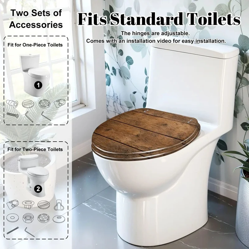 Tough As Nails Elongated Toilet Seat With Authentic Brown Wood Finish Built From Durable Resin To Survive The Daily Grind Silent Soft Close Hinges Banish Loud Slamming For Peaceful Bathroom Moments