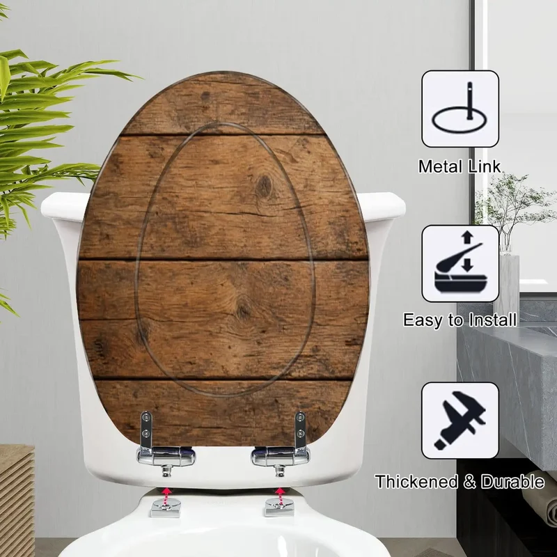 Tough As Nails Elongated Toilet Seat With Authentic Brown Wood Finish Built From Durable Resin To Survive The Daily Grind Silent Soft Close Hinges Banish Loud Slamming For Peaceful Bathroom Moments