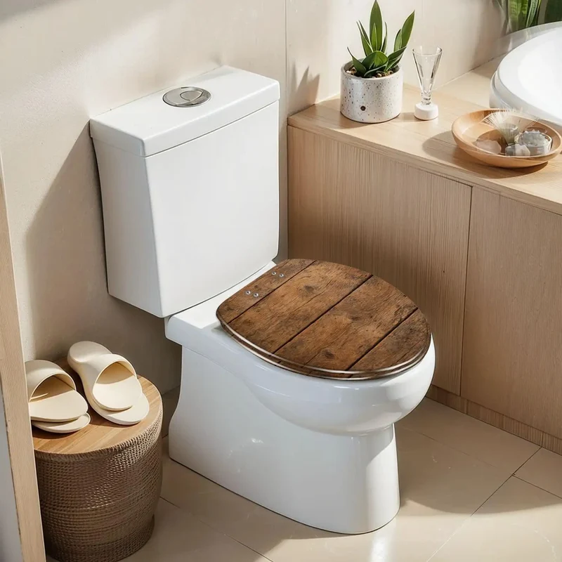 Tough As Nails Elongated Toilet Seat With Authentic Brown Wood Finish Built From Durable Resin To Survive The Daily Grind Silent Soft Close Hinges Banish Loud Slamming For Peaceful Bathroom Moments