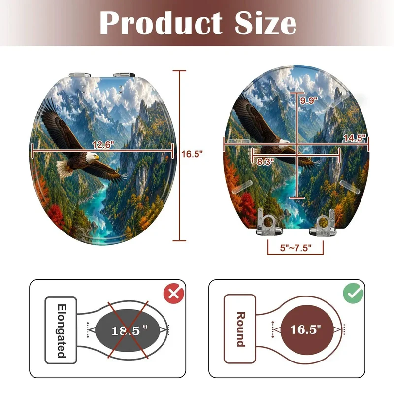 Round Majestic Bald Eagle Soaring Over Scenic Mountain Valley Toilet Seat Built Tough From Heavy Duty Resin With Silent Soft Close Hinges That Drop No Drama Inside