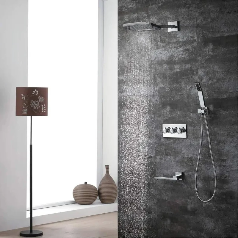 Heavy Duty Luxury Black Gold Rainfall Shower System 16 Inch Stainless Shower Head Concealed Wall Mounted Mixer Valve Three Way Diverter Switch Slick Flow Control Zero Fuss Modern Bathroom Fixture