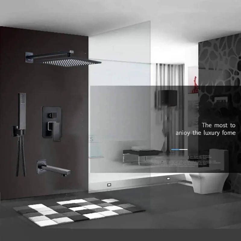 Heavy Duty Luxury Black Gold Rainfall Shower System 16 Inch Stainless Shower Head Concealed Wall Mounted Mixer Valve Three Way Diverter Switch Slick Flow Control Zero Fuss Modern Bathroom Fixture