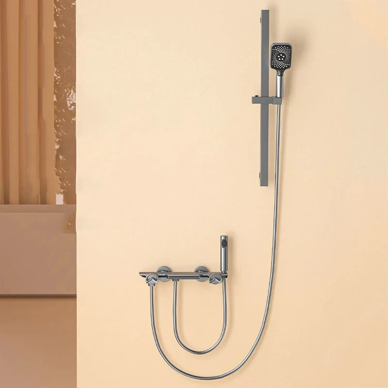 Wall Mounted Shower System Featuring Adjustable Height Handheld Head Plus Waterfall Tub Spout Premium Sleek Bathroom Shower Mixers Set For Totally No Sweat Showers