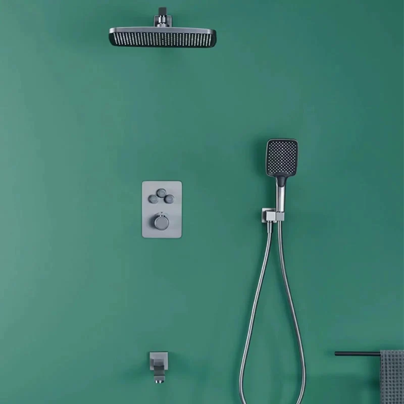 Top Shelf Thermostatic Shower System With Durable Rainfall Head And Sturdy Handheld Sprayer Wall Mounted Bathtub Faucet Set Featuring No Sweat Anti Scald Valve And Easy 180 Degree Swivel In Sleek Brushed Gold