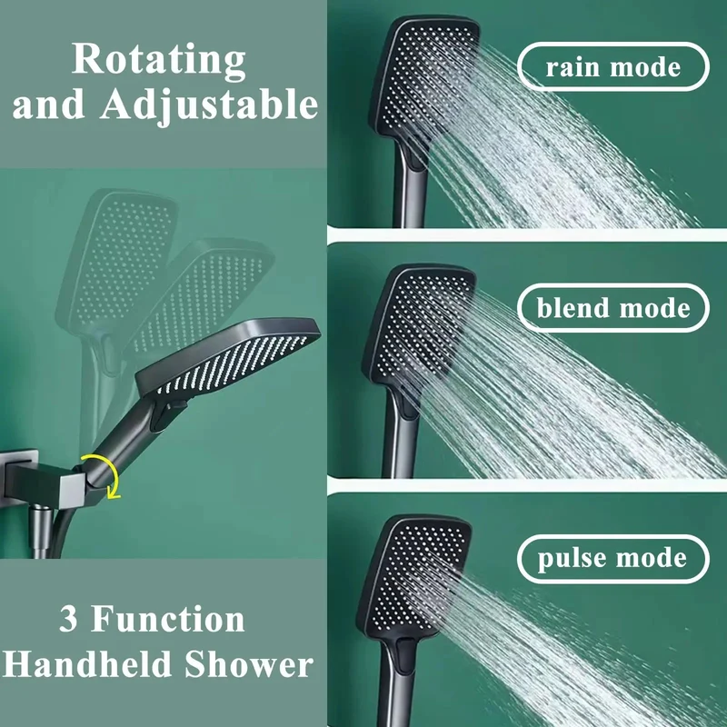 Top Shelf Thermostatic Shower System With Durable Rainfall Head And Sturdy Handheld Sprayer Wall Mounted Bathtub Faucet Set Featuring No Sweat Anti Scald Valve And Easy 180 Degree Swivel In Sleek Brushed Gold