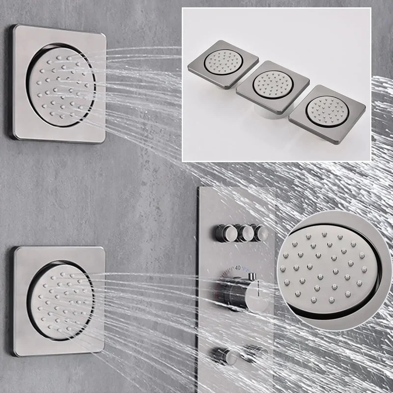 Premium Gray Wall Mounted Shower System With Four Function Rain Head And Handheld Sprayer Featuring Slick Inwall Design For A Clean Bathroom Setup That Really Hits Different