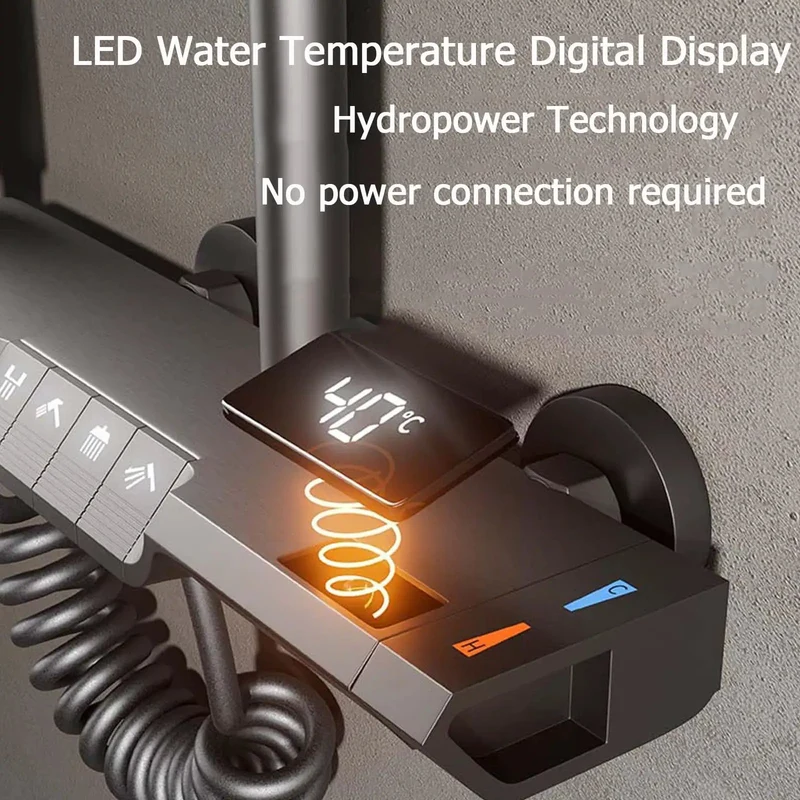Solid Thermostatic Shower System With Digital Temp Control Four Function Faucet Set Featuring Handheld Sprayer And Waterfall Tub Spout For A Hassle Free Bathroom Setup That Hits Different Every Single Day