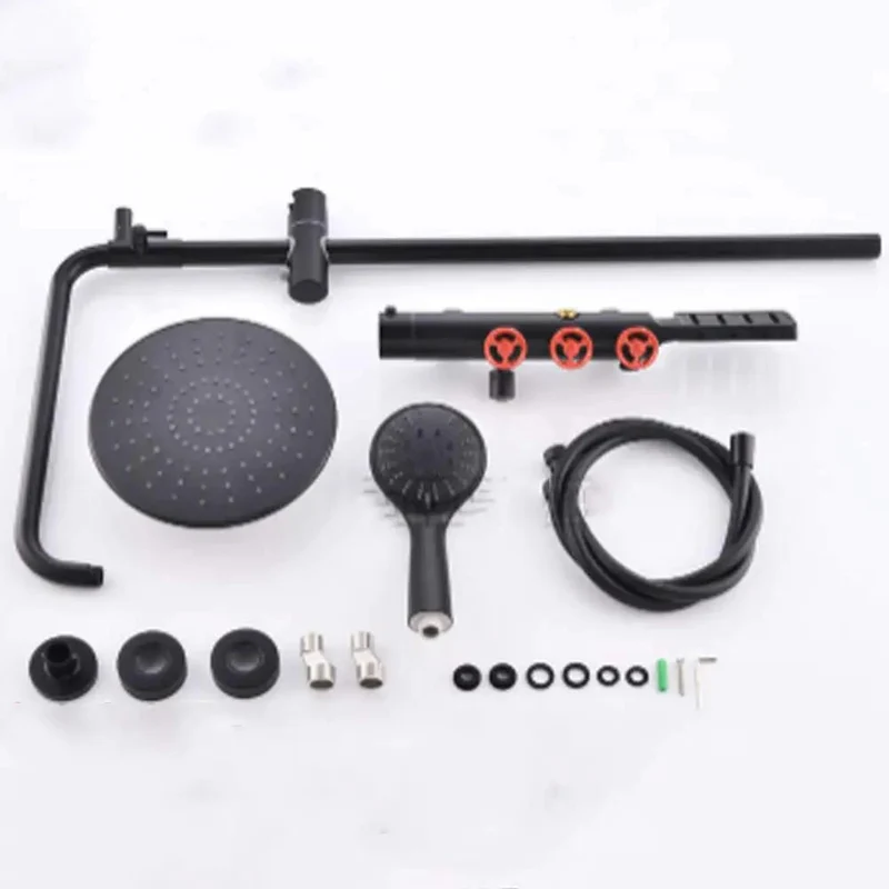 Slick Black And Gold Bathroom Shower Set With Heavy Duty Concealed Mixer Valve And Three Way Rainfall Showerhead System For A Top Tier Soaking Setup You Will Straight Up Adore