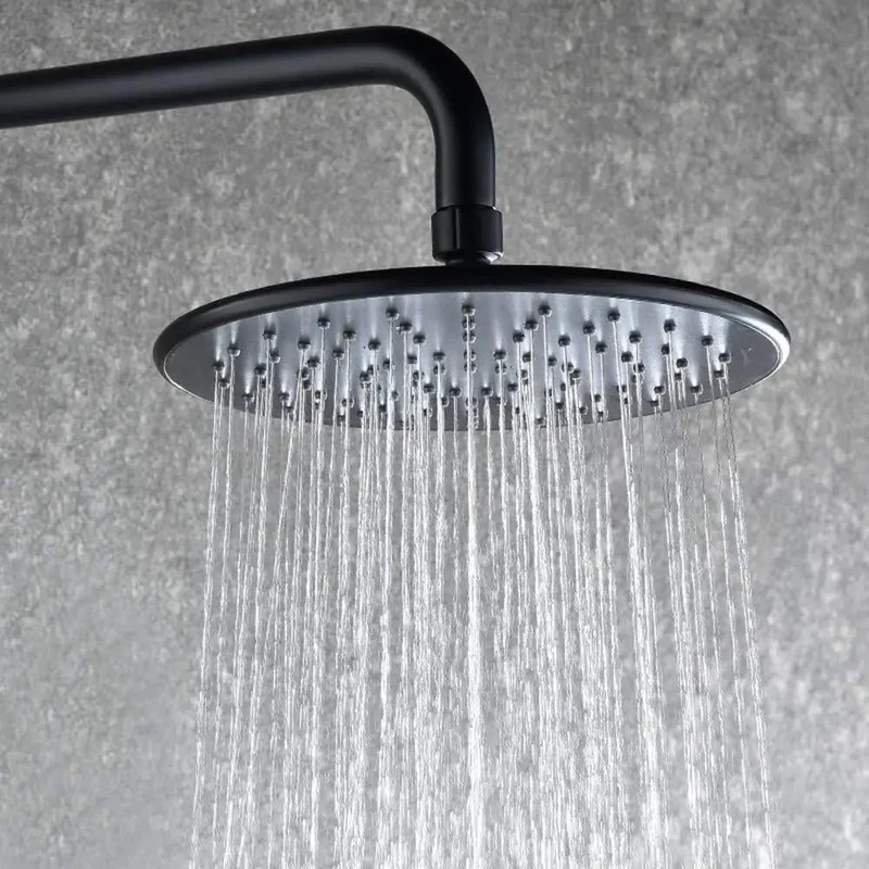 Slick Black And Gold Bathroom Shower Set With Heavy Duty Concealed Mixer Valve And Three Way Rainfall Showerhead System For A Top Tier Soaking Setup You Will Straight Up Adore