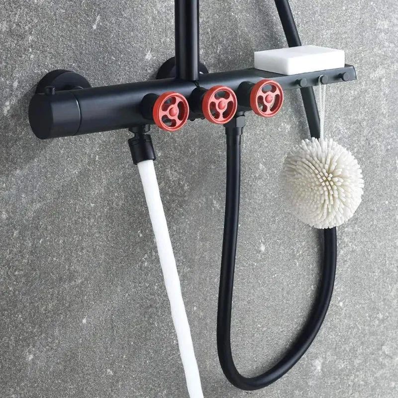 Slick Black And Gold Bathroom Shower Set With Heavy Duty Concealed Mixer Valve And Three Way Rainfall Showerhead System For A Top Tier Soaking Setup You Will Straight Up Adore