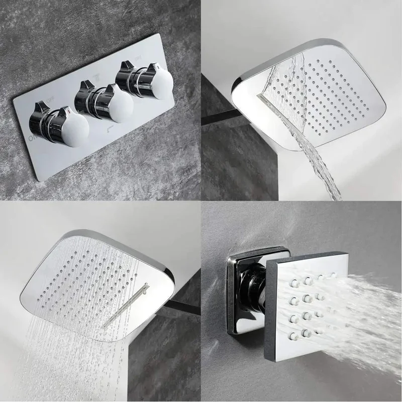 Wall Mount Concealed Shower System With Slick Matte Black And Brushed Gold Finish Featuring An 8 Inch Knockout Rainfall Head Smooth 3 Way Waterfall Control Premium Stainless Steel