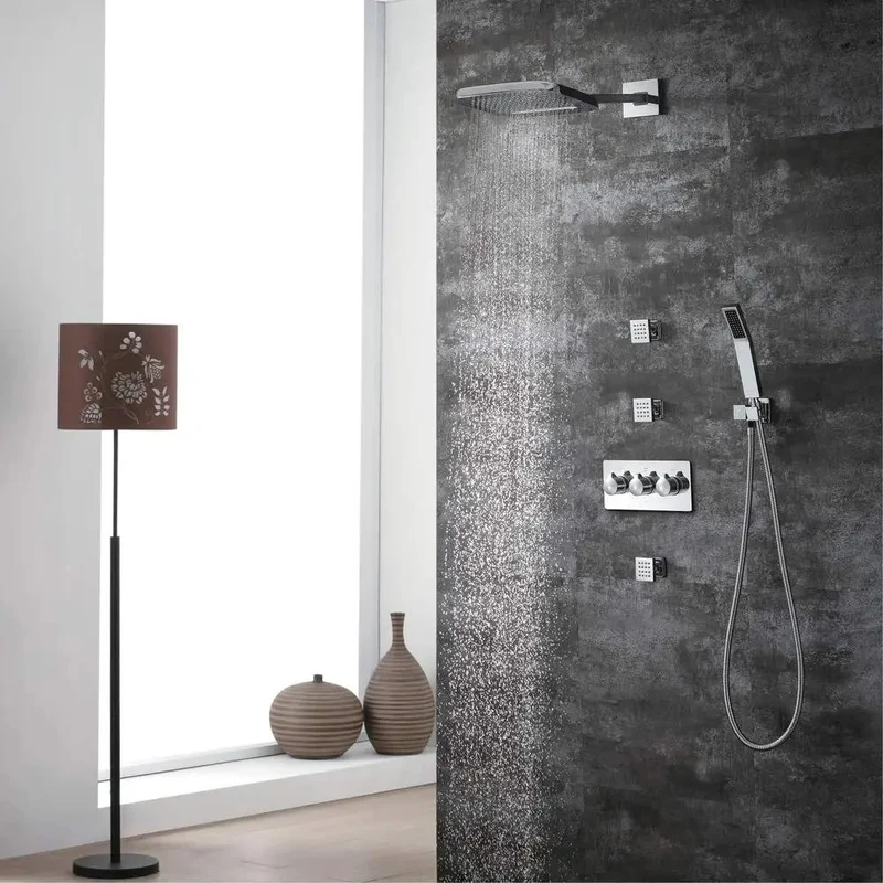 Wall Mount Concealed Shower System With Slick Matte Black And Brushed Gold Finish Featuring An 8 Inch Knockout Rainfall Head Smooth 3 Way Waterfall Control Premium Stainless Steel