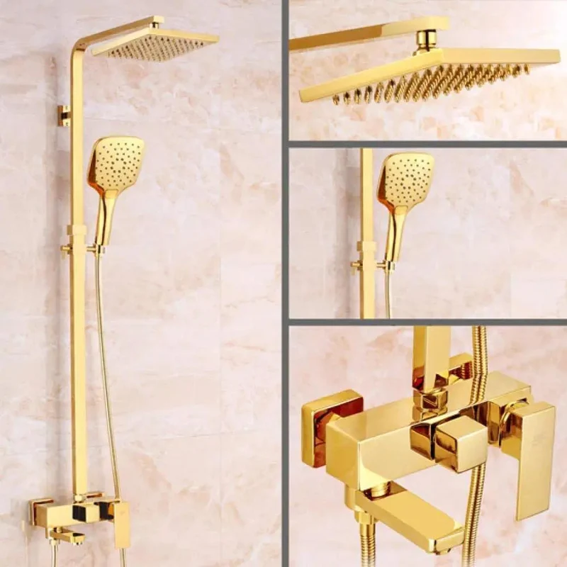 Top Notch Golden Brass Shower System With An 8 Inch Rain Head And Single Lever Control Designed For Smooth Operation And Zero Drip Includes Heavy Duty Bidet Sprayer Hand Shower And Tub Filler For A Total Bath Game Changer