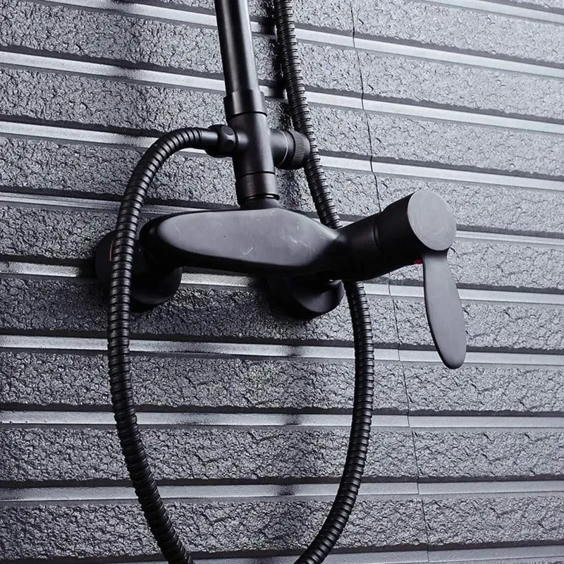Premium Black Shower System With Slick Single Handle Faucet And Kickin Round Rain Head Paired With Versatile Handheld Wand Featuring Drip Free Ceramic Valve For Deep Pressure Massage Vibes In The Bathroom