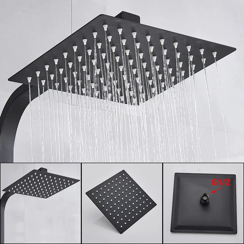 Heavy Duty 8 Inch Black Shower System With Thermostatic Waterfall Faucet And Wall Mounted Brass Combo Featuring Killer Rainfall Head Handheld Sprayer And Sleek Tub Spout For Modern Bathrooms
