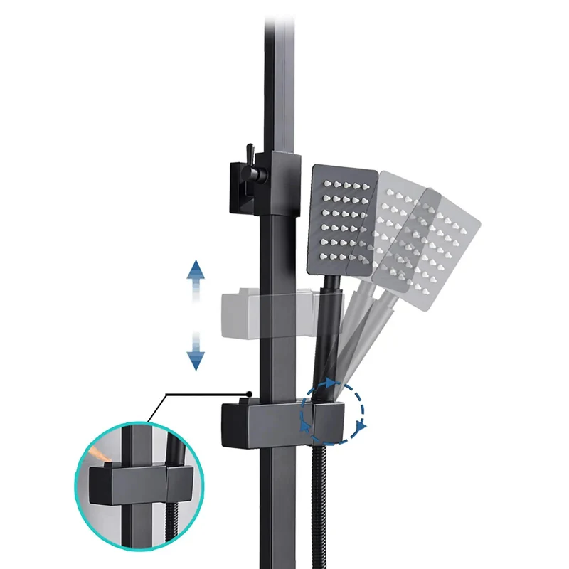 Heavy Duty 8 Inch Black Shower System With Thermostatic Waterfall Faucet And Wall Mounted Brass Combo Featuring Killer Rainfall Head Handheld Sprayer And Sleek Tub Spout For Modern Bathrooms