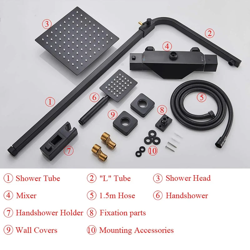 Heavy Duty 8 Inch Black Shower System With Thermostatic Waterfall Faucet And Wall Mounted Brass Combo Featuring Killer Rainfall Head Handheld Sprayer And Sleek Tub Spout For Modern Bathrooms