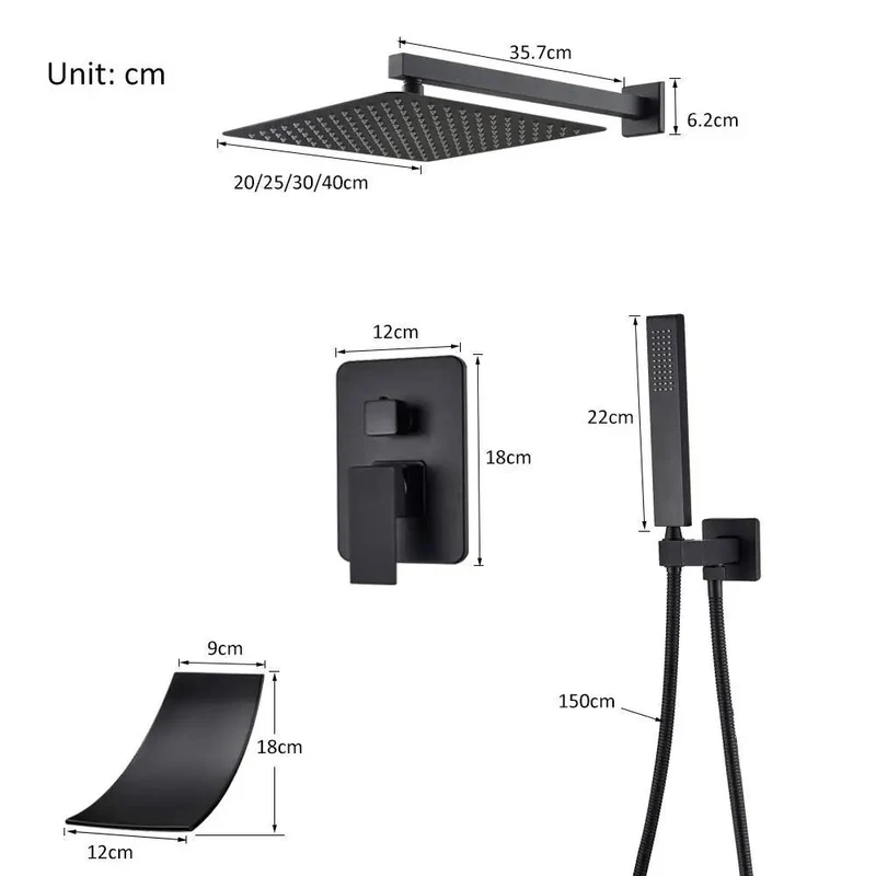Hella Sleek Wall Mounted Shower System Matte Black Faucet Set With Concealed Bathroom Combo Featuring Solid 8 Inch Rain Head Handheld Sprayer And Waterfall Tub Spout For Straight Up Bath Upgrades